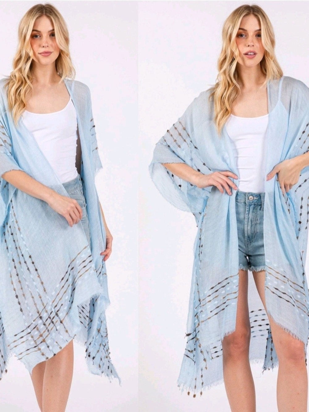 Styliné Lightweight Blue Viscose Boho Kimono Cover-Up